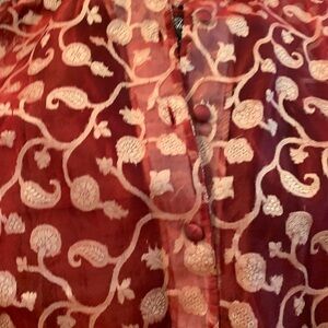 Elegant silk Red and Cream Jacket, red/rust pants & shell.